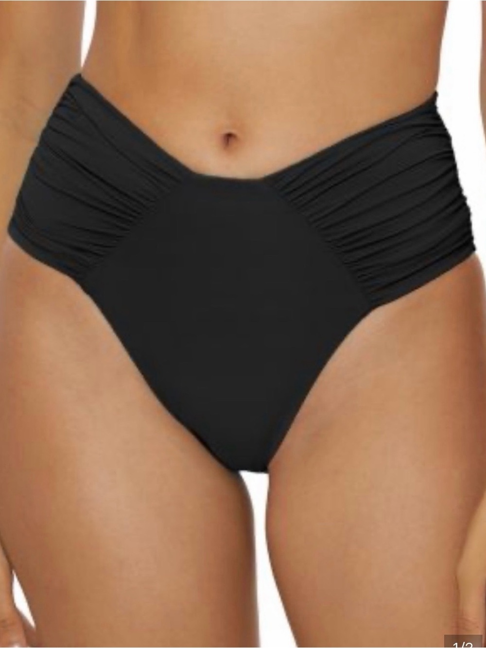 BECCA Black High-Waist Ruched Bikini Bottom